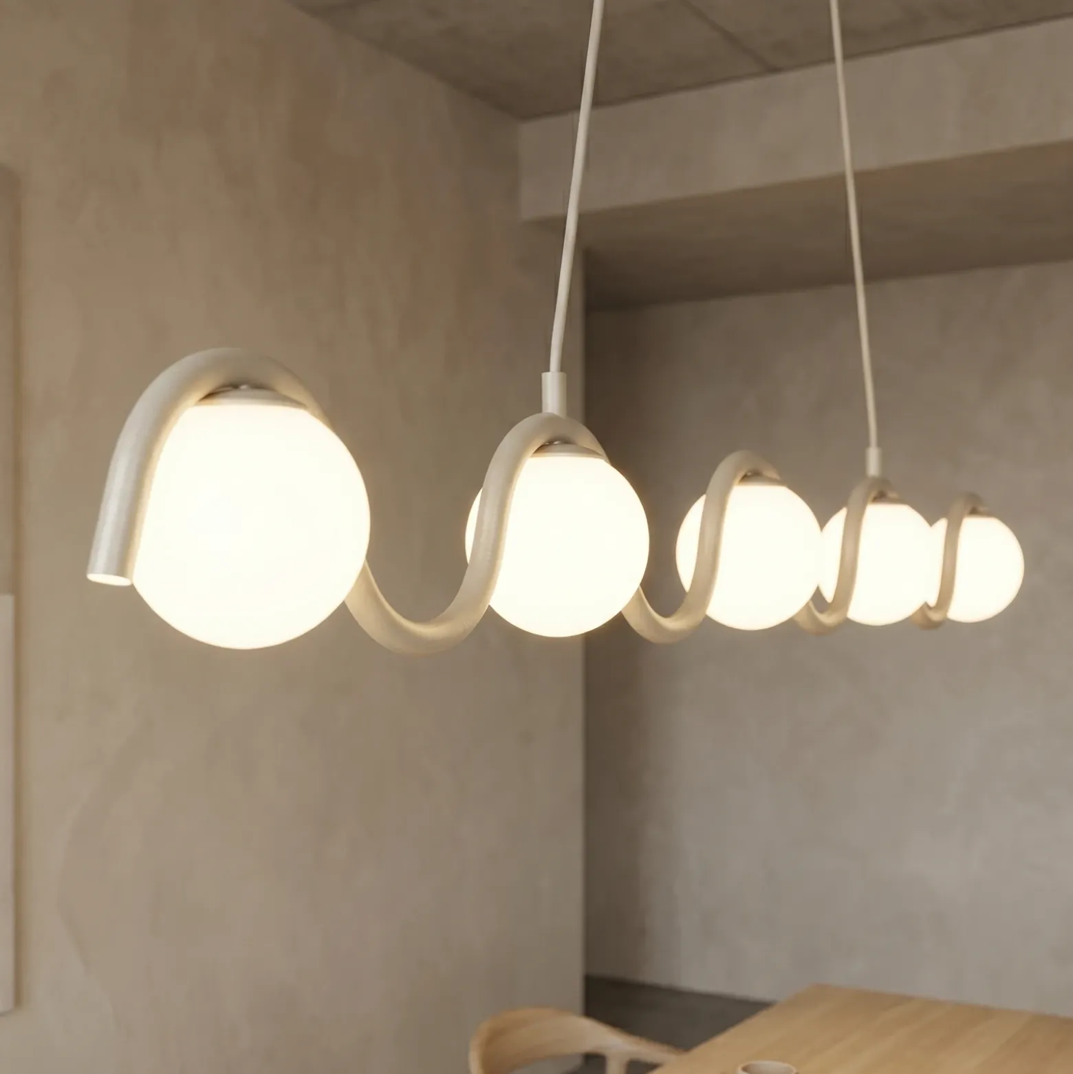 Lámpara colgante SINUS, color beige, longitud 110 cm, 5 luces, metal/cristal