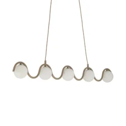 Lámpara colgante SINUS, color beige, longitud 110 cm, 5 luces, metal/cristal