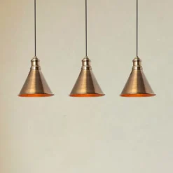 Lámpara colgante Sivani MR-314, oro antiguo, hierro, 3 luces lineales