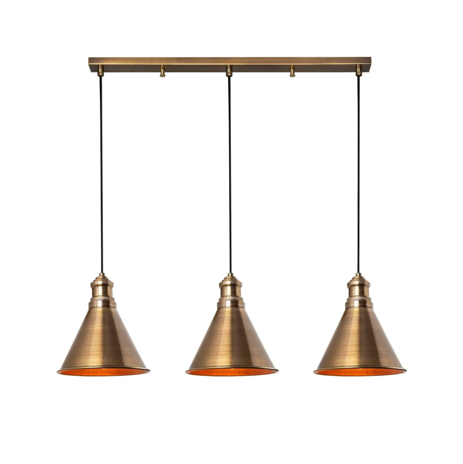 Lámpara colgante Sivani MR-314, oro antiguo, hierro, 3 luces lineales