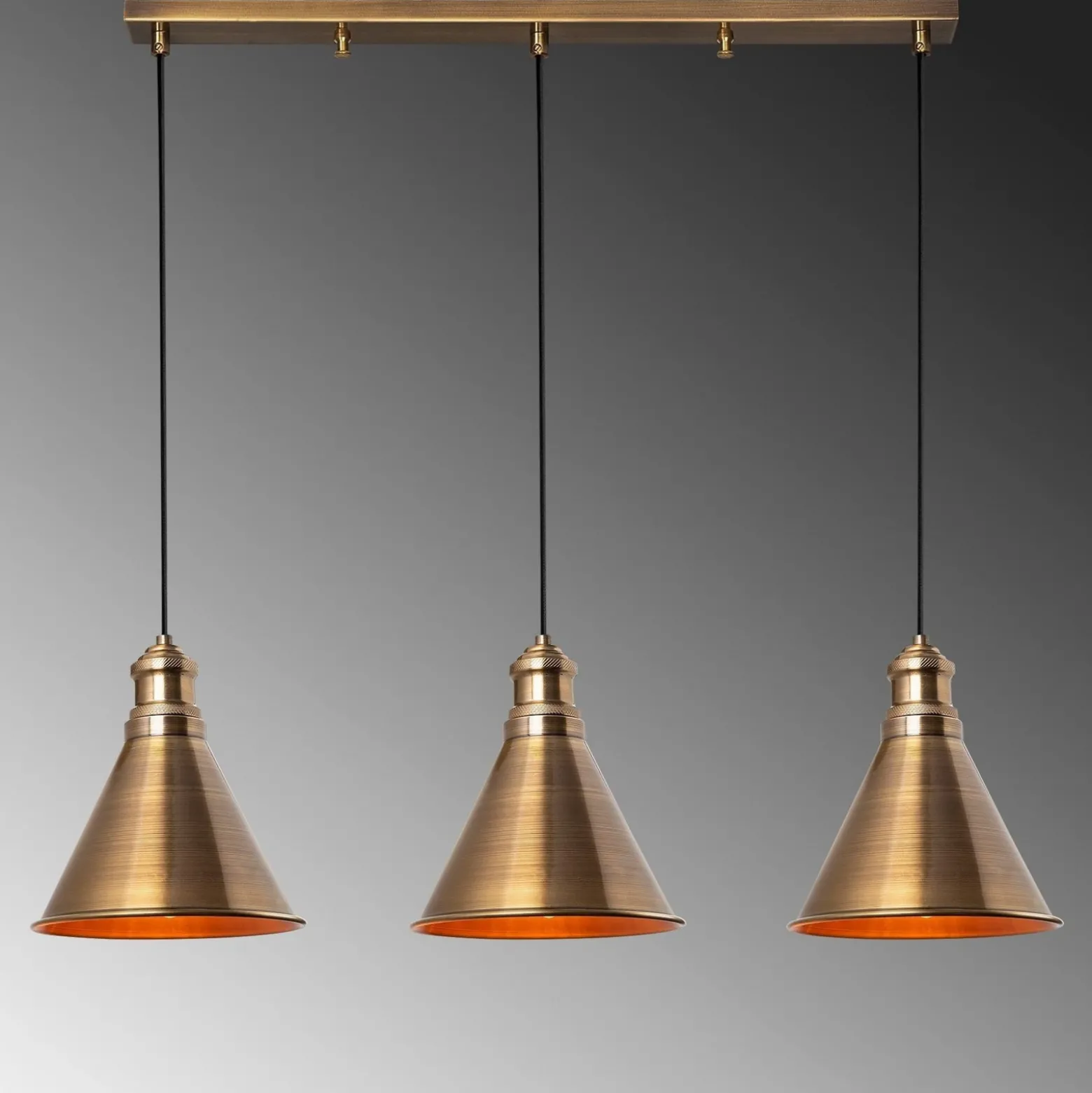 Lámpara colgante Sivani MR-314, oro antiguo, hierro, 3 luces lineales