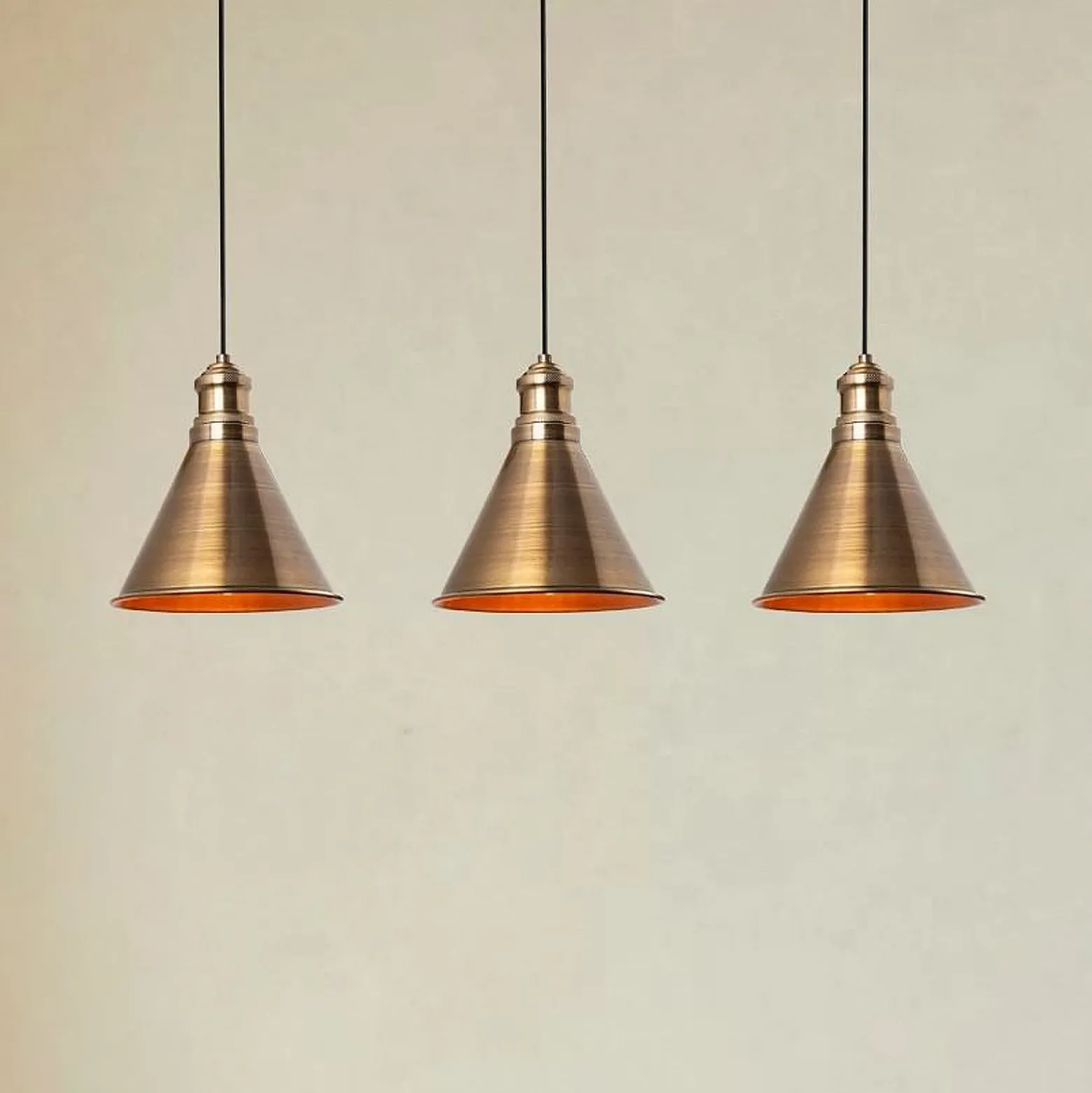 Lámpara colgante Sivani MR-314, oro antiguo, hierro, 3 luces lineales