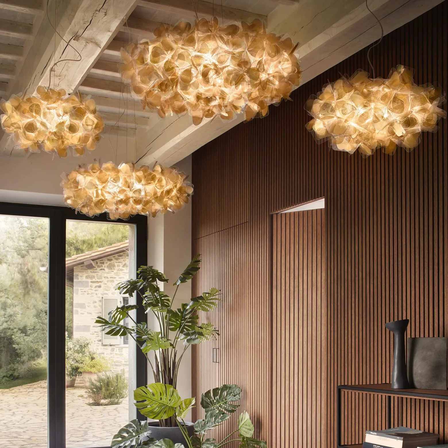 Lámpara colgante Slamp Clizia Mama Non Mama, Ø 78 cm, dorada/transparente