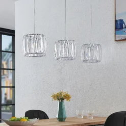 Lámpara colgante Sofia de Lindby, 107 cm, 3 luces, E14, cromo/claro