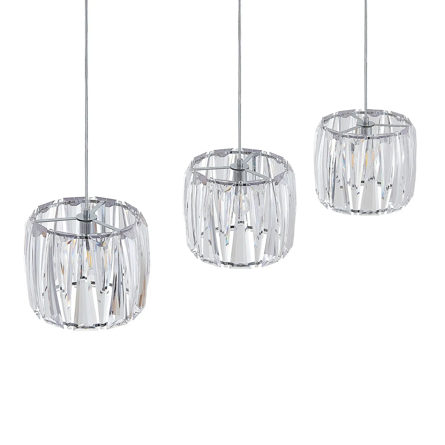 Lámpara colgante Sofia de Lindby, 107 cm, 3 luces, E14, cromo/claro