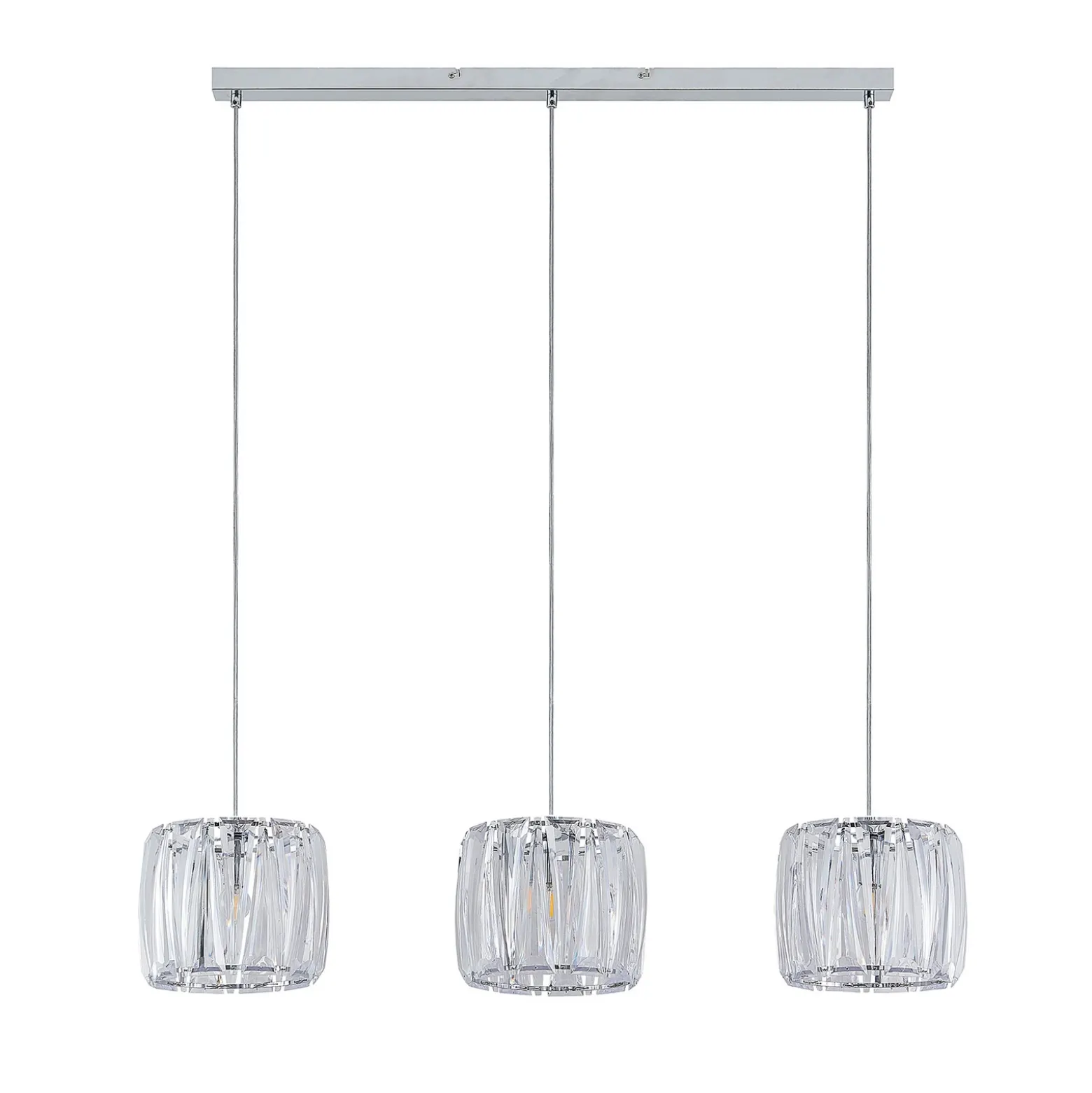Lámpara colgante Sofia de Lindby, 107 cm, 3 luces, E14, cromo/claro