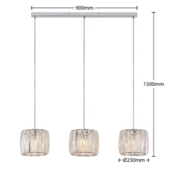 Lámpara colgante Sofia de Lindby, 107 cm, 3 luces, E14, cromo/claro
