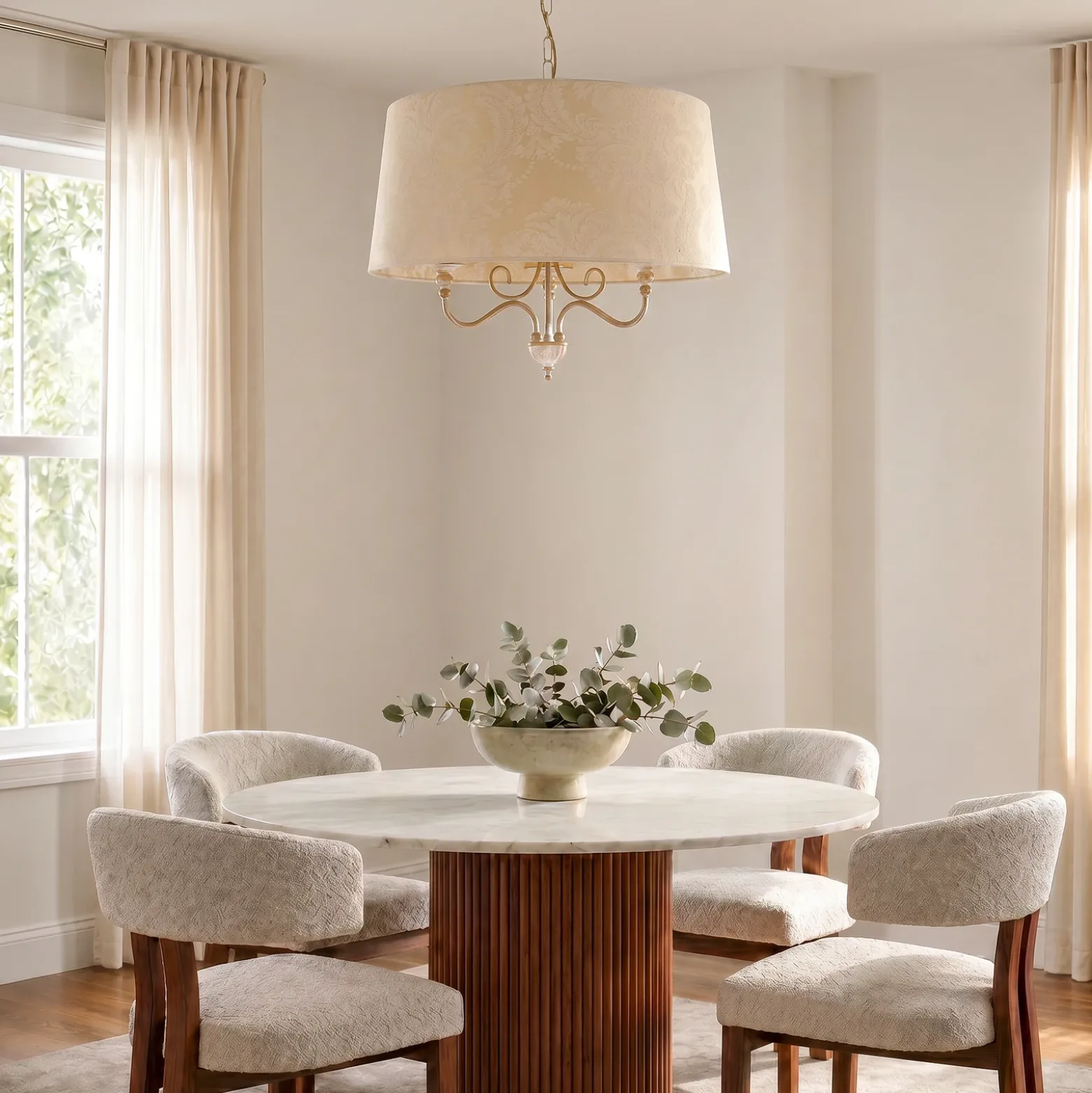 Lámpara colgante Sofia Ecrie, beige/dorado, tela, acero, E27