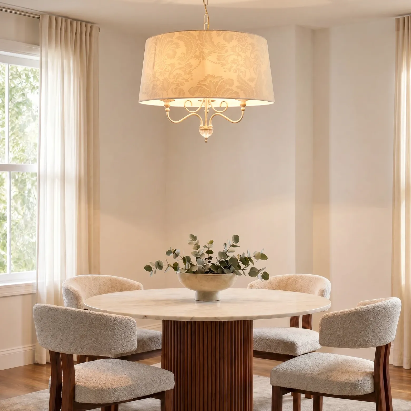 Lámpara colgante Sofia Ecrie, beige/dorado, tela, acero, E27