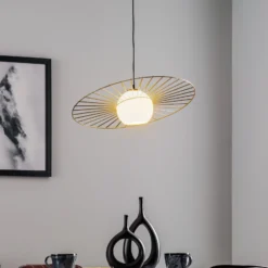 Lámpara colgante Sol 1, un cristal con corona dorada