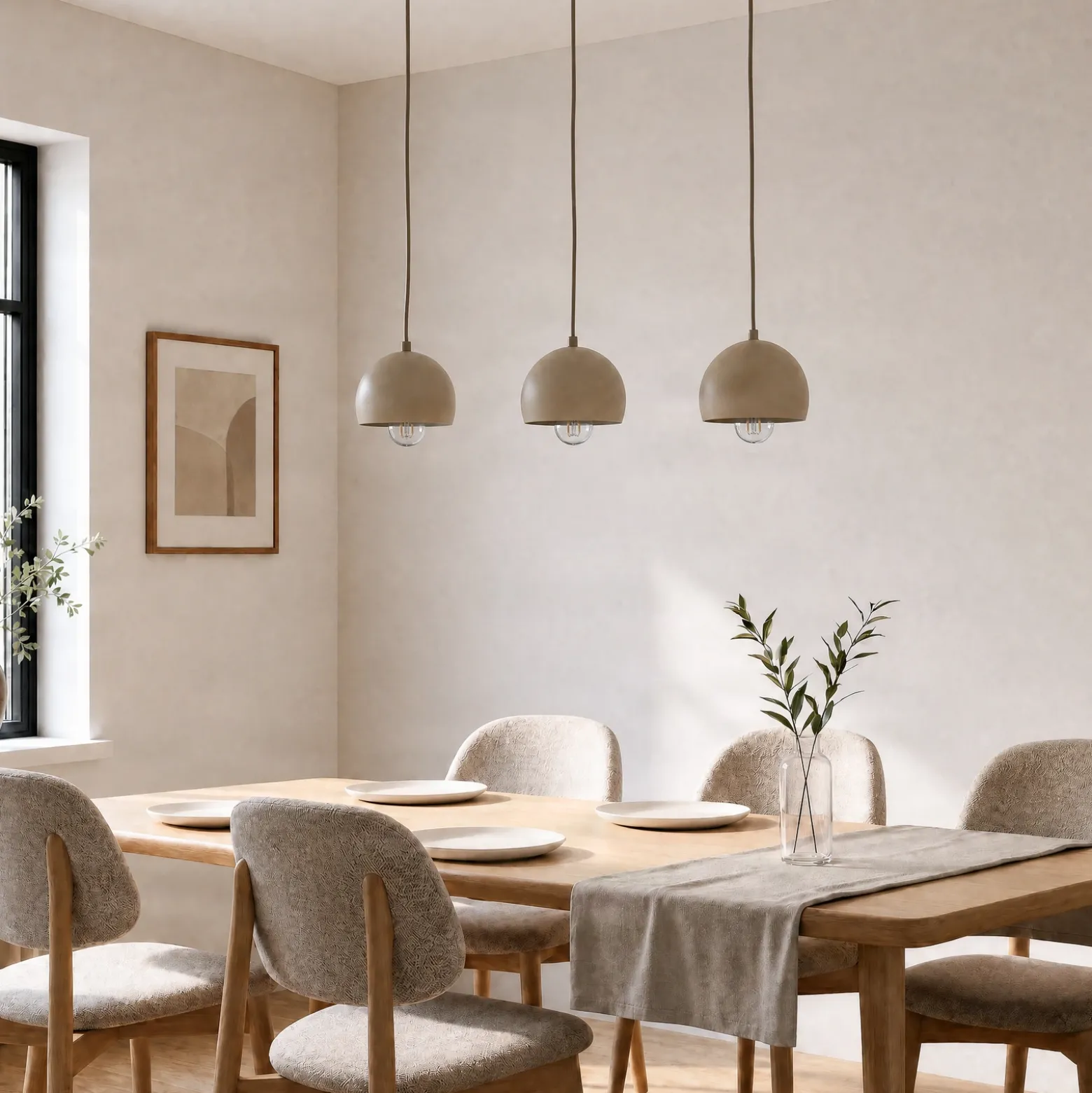 Lámpara colgante Sool, beige, longitud 65 cm, 3 luces, metal, E27