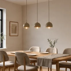 Lámpara colgante Sool, beige, longitud 65 cm, 3 luces, metal, E27