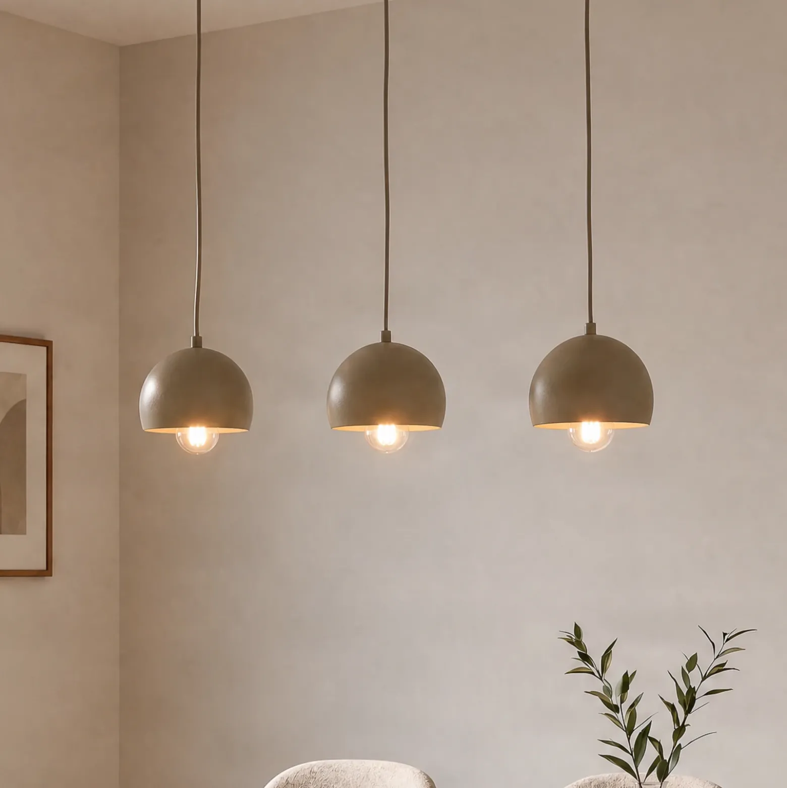 Lámpara colgante Sool, beige, longitud 65 cm, 3 luces, metal, E27