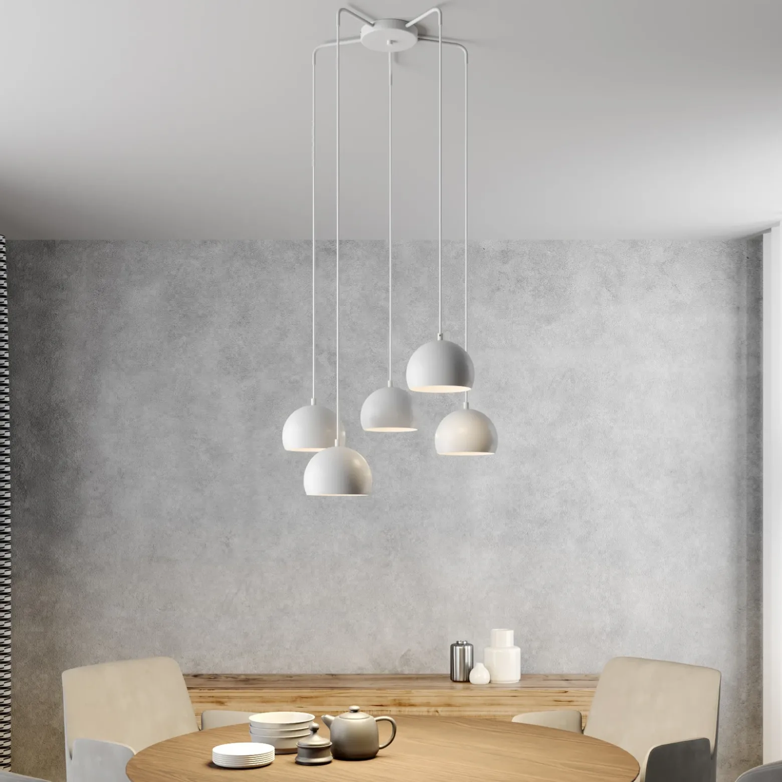 Lámpara colgante Sool, blanca, Ø 53 cm, 5 luces, metal, E27