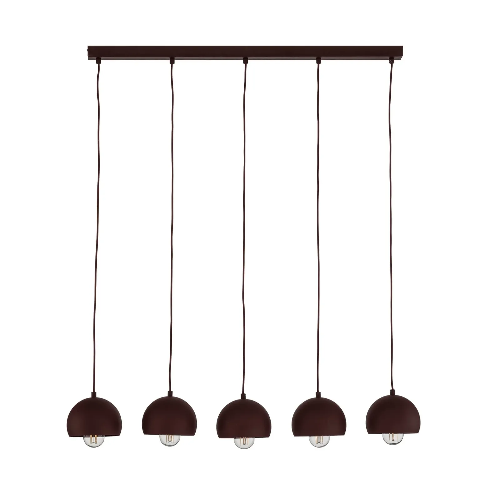 Lámpara colgante Sool, rojo oscuro, longitud 95 cm, 5 luces, metal, E27