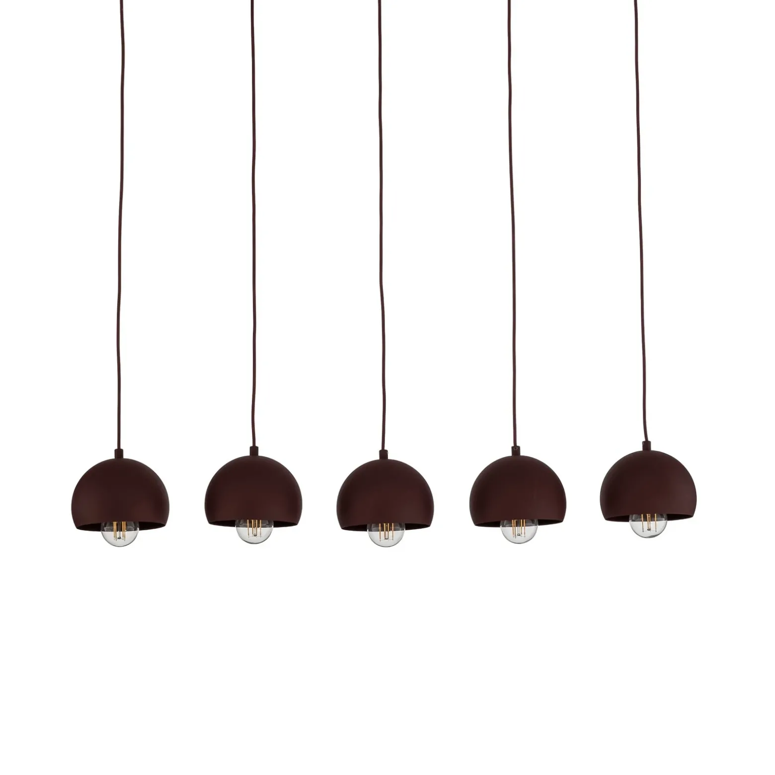 Lámpara colgante Sool, rojo oscuro, longitud 95 cm, 5 luces, metal, E27