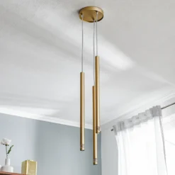 Lámpara colgante Sopel Laser, 3 luces, dorada