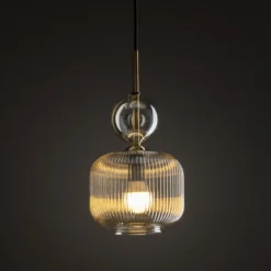 Lámpara colgante Sophia, color coñac/negro, cristal, Ø 15 cm, E14
