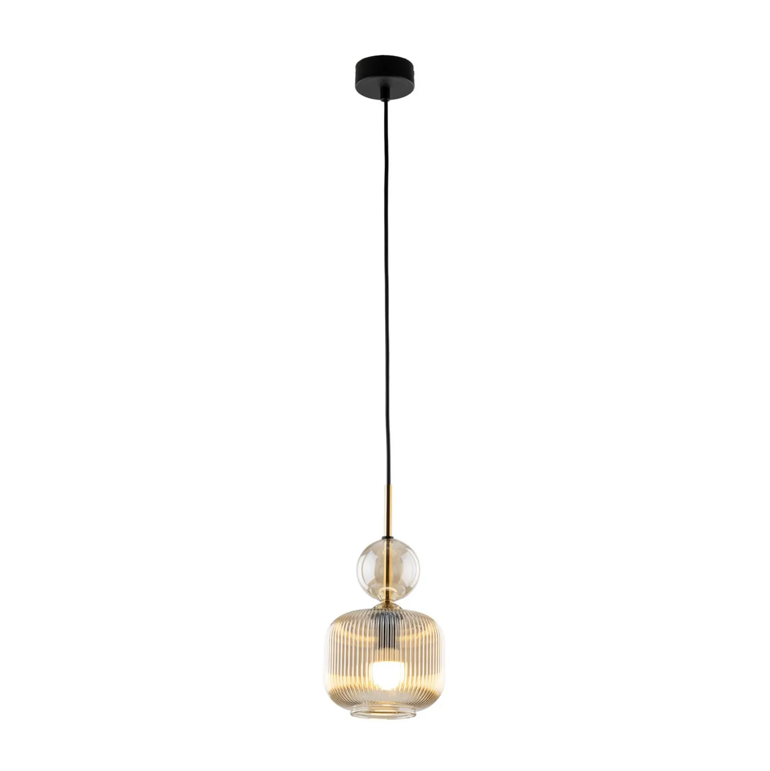 Lámpara colgante Sophia, color coñac/negro, cristal, Ø 15 cm, E14