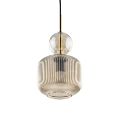 Lámpara colgante Sophia, color coñac/negro, cristal, Ø 15 cm, E14