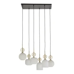 Lámpara colgante Sophia, 6 luces, blanco/coñac, 65 cm de largo, E14