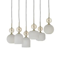 Lámpara colgante Sophia, 6 luces, blanco/coñac, 65 cm de largo, E14