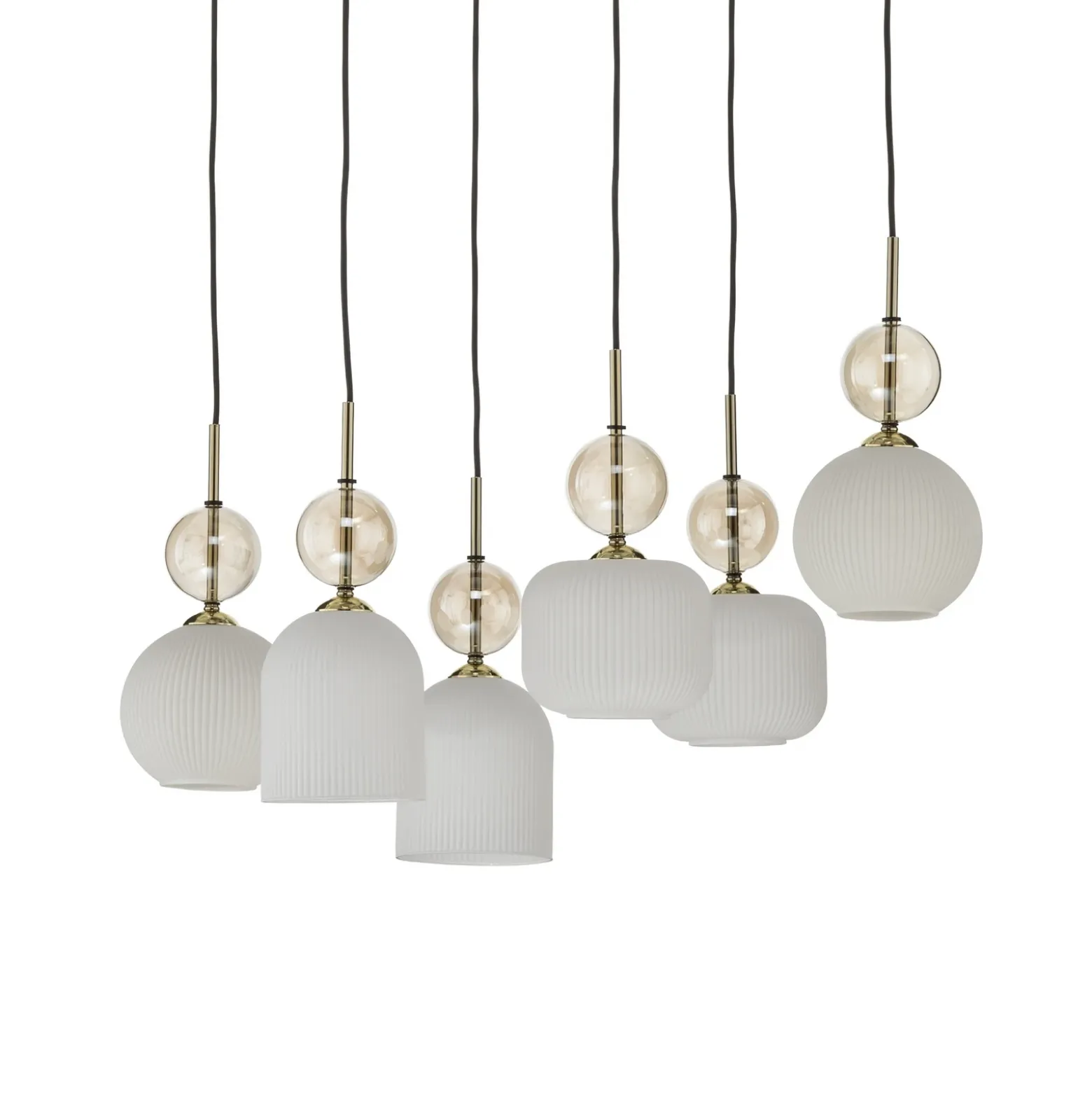 Lámpara colgante Sophia, 6 luces, blanco/coñac, 65 cm de largo, E14