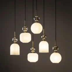 Lámpara colgante Sophia, 6 luces, blanco/coñac, 65 cm de largo, E14