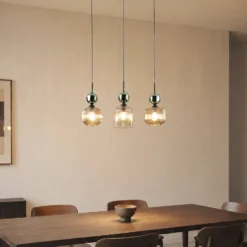 Lámpara colgante Sophia, 3 luces, color coñac/verde, 65 cm de largo, E14