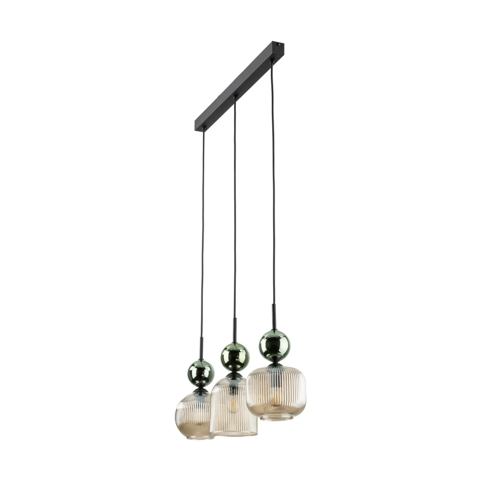 Lámpara colgante Sophia, 3 luces, color coñac/verde, 65 cm de largo, E14
