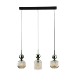 Lámpara colgante Sophia, 3 luces, color coñac/verde, 65 cm de largo, E14