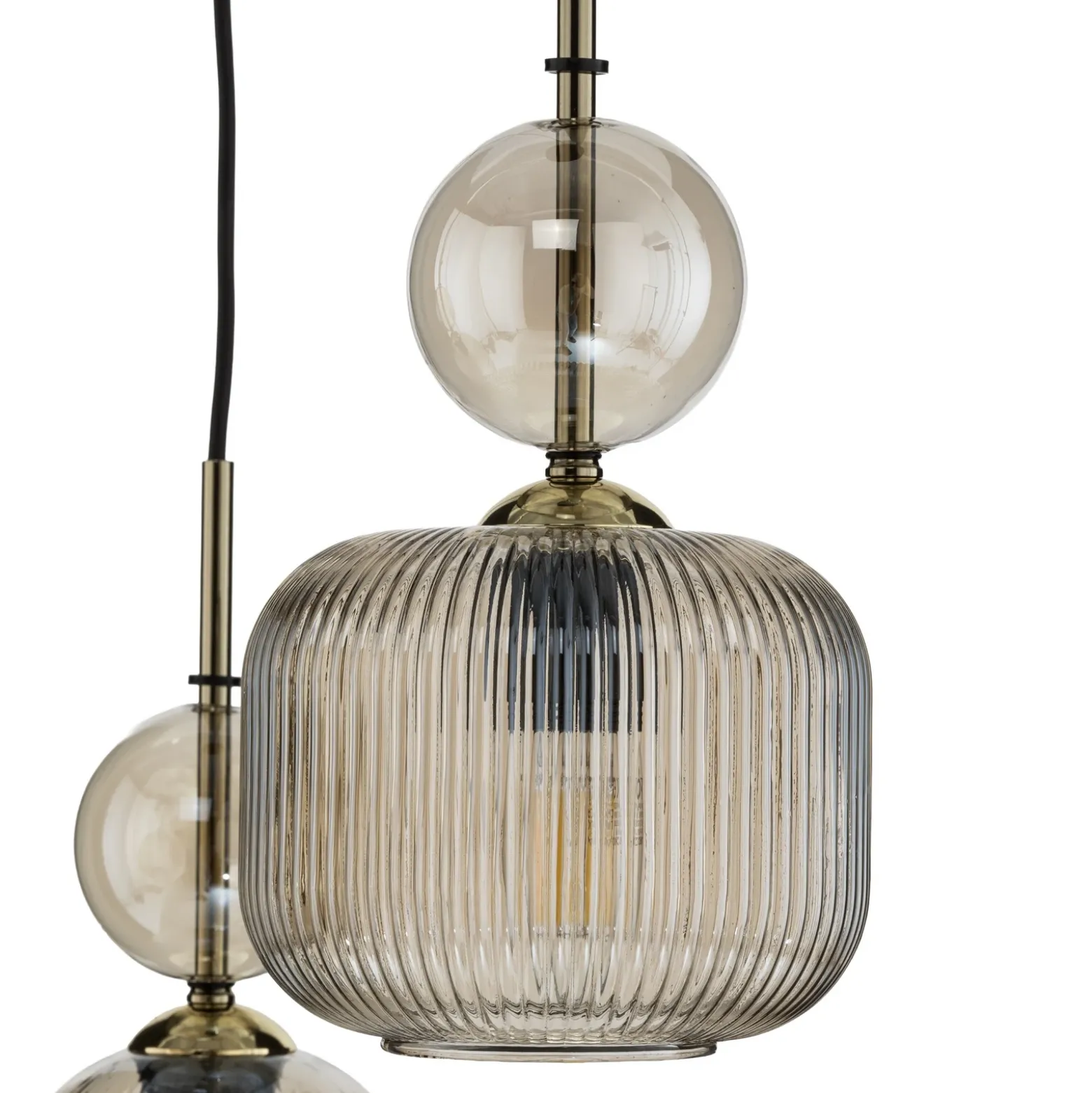 Lámpara colgante Sophia, 3 luces, Ø 41 cm, color coñac/negro, E14