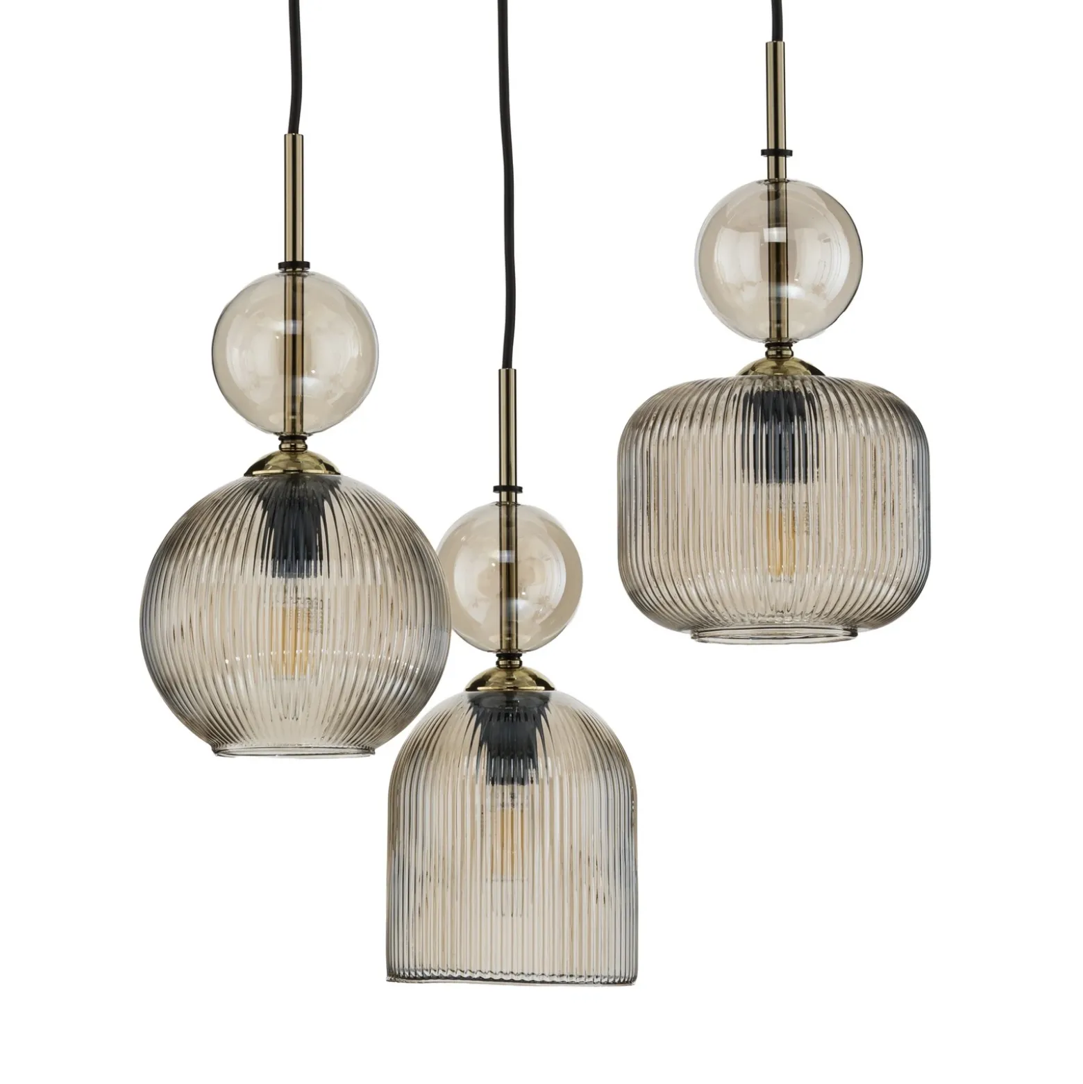 Lámpara colgante Sophia, 3 luces, Ø 41 cm, color coñac/negro, E14