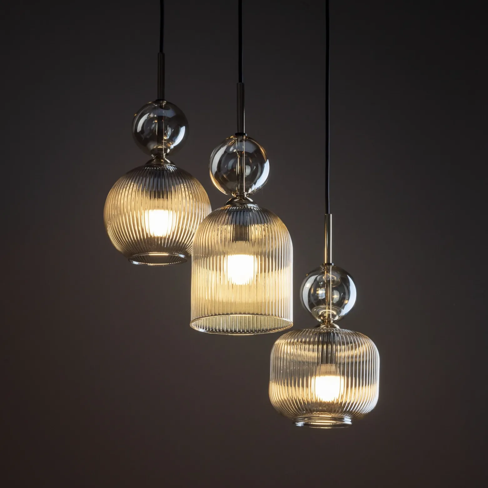 Lámpara colgante Sophia, 3 luces, Ø 41 cm, color coñac/negro, E14