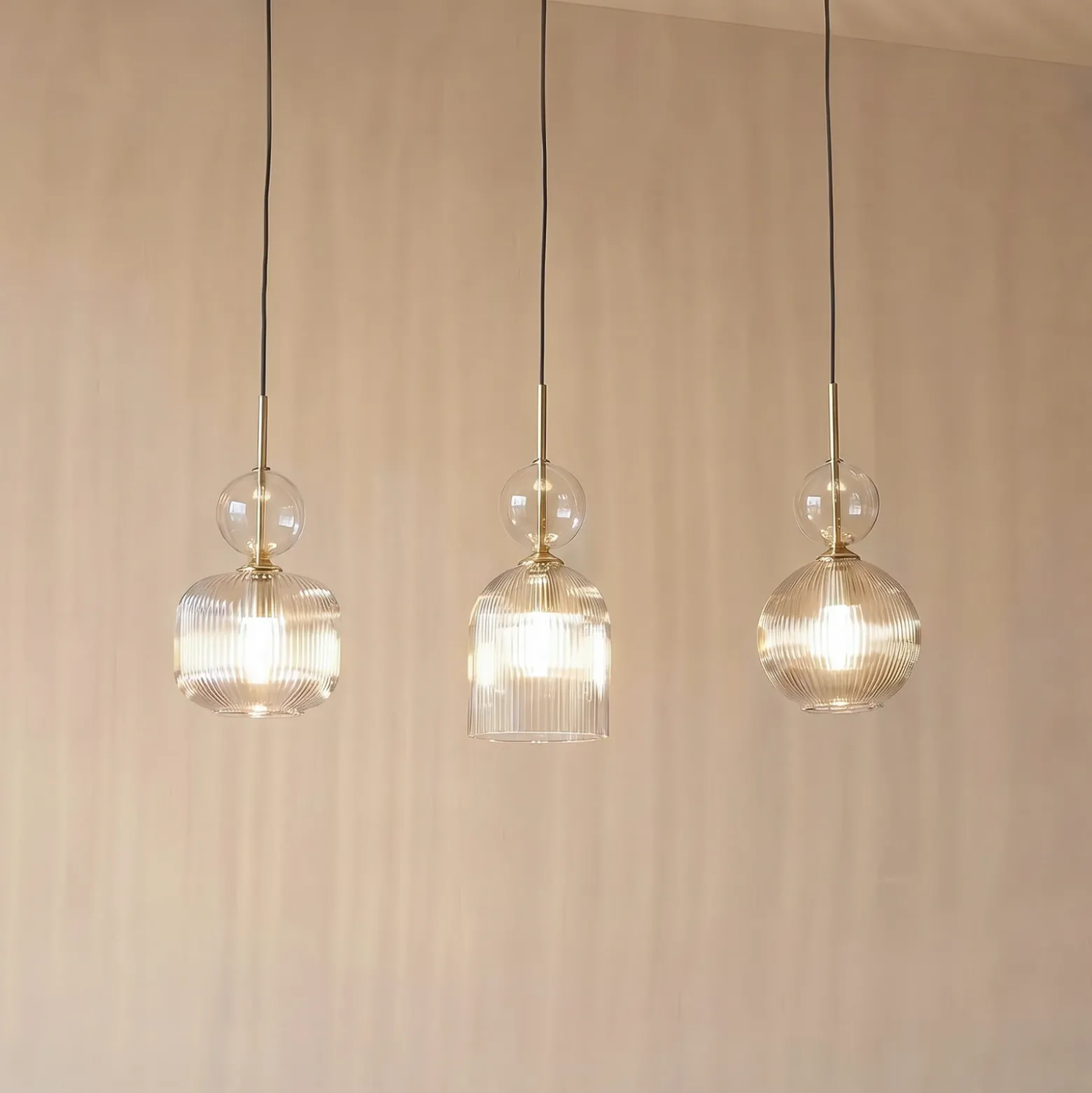 Lámpara colgante Sophia, 3 luces, 65 cm, coñac/negro, E14