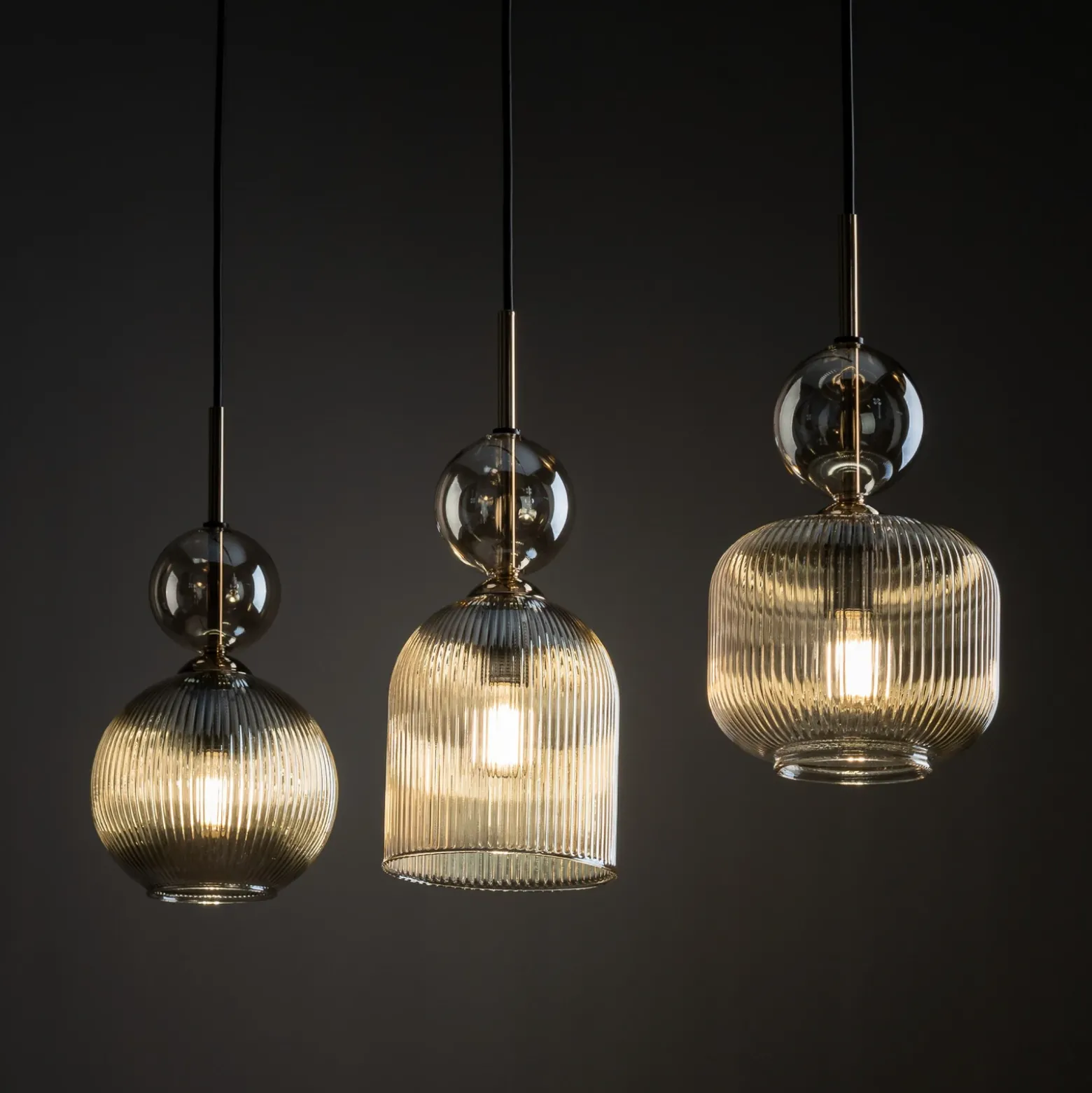 Lámpara colgante Sophia, 3 luces, 65 cm, coñac/negro, E14