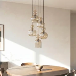 Lámpara colgante Sophia, 5 luces, Ø 37 cm, coñac/negro, E14
