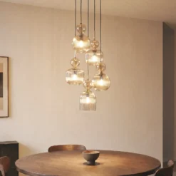 Lámpara colgante Sophia, 5 luces, Ø 37 cm, coñac/negro, E14