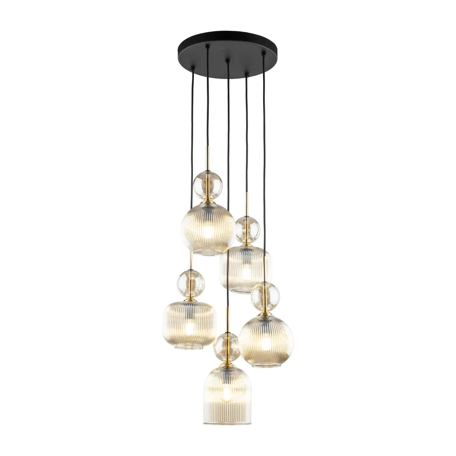 Lámpara colgante Sophia, 5 luces, Ø 37 cm, coñac/negro, E14