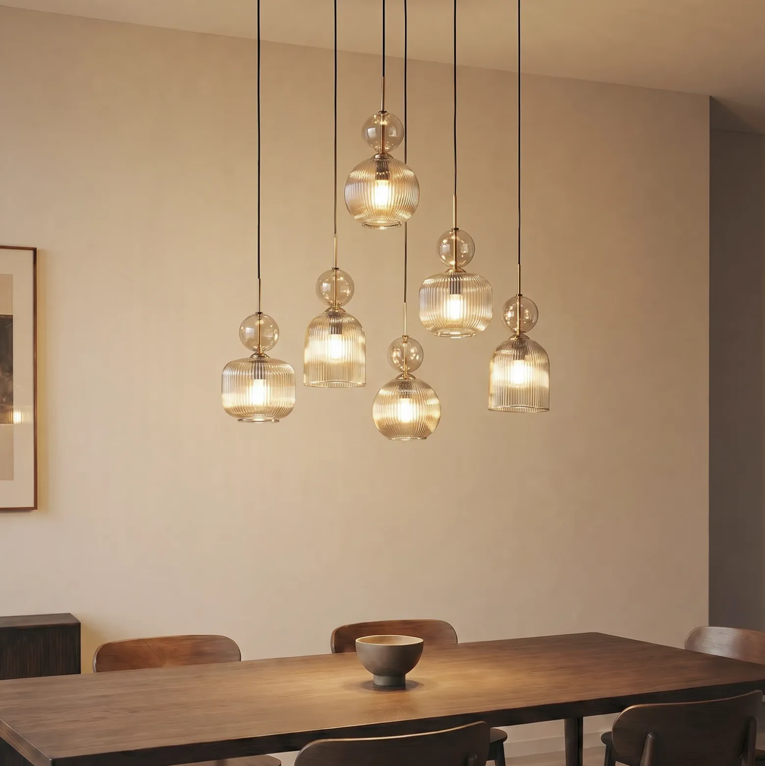 Lámpara colgante Sophia, 6 luces, 65 cm, coñac/negro, E14