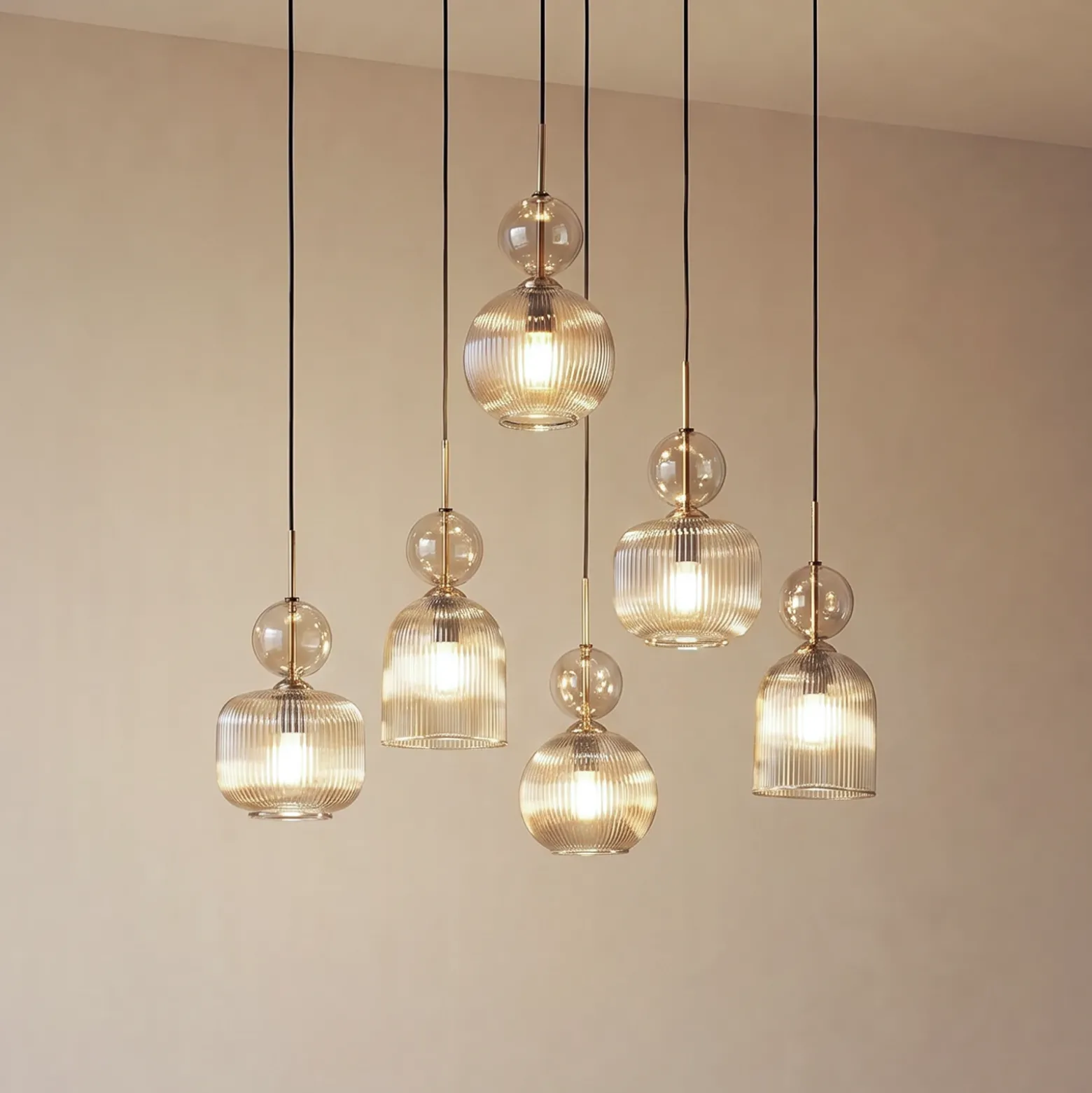 Lámpara colgante Sophia, 6 luces, 65 cm, coñac/negro, E14