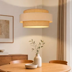 Lámpara colgante Space, beige/crema, 1 luz, tejido, E27