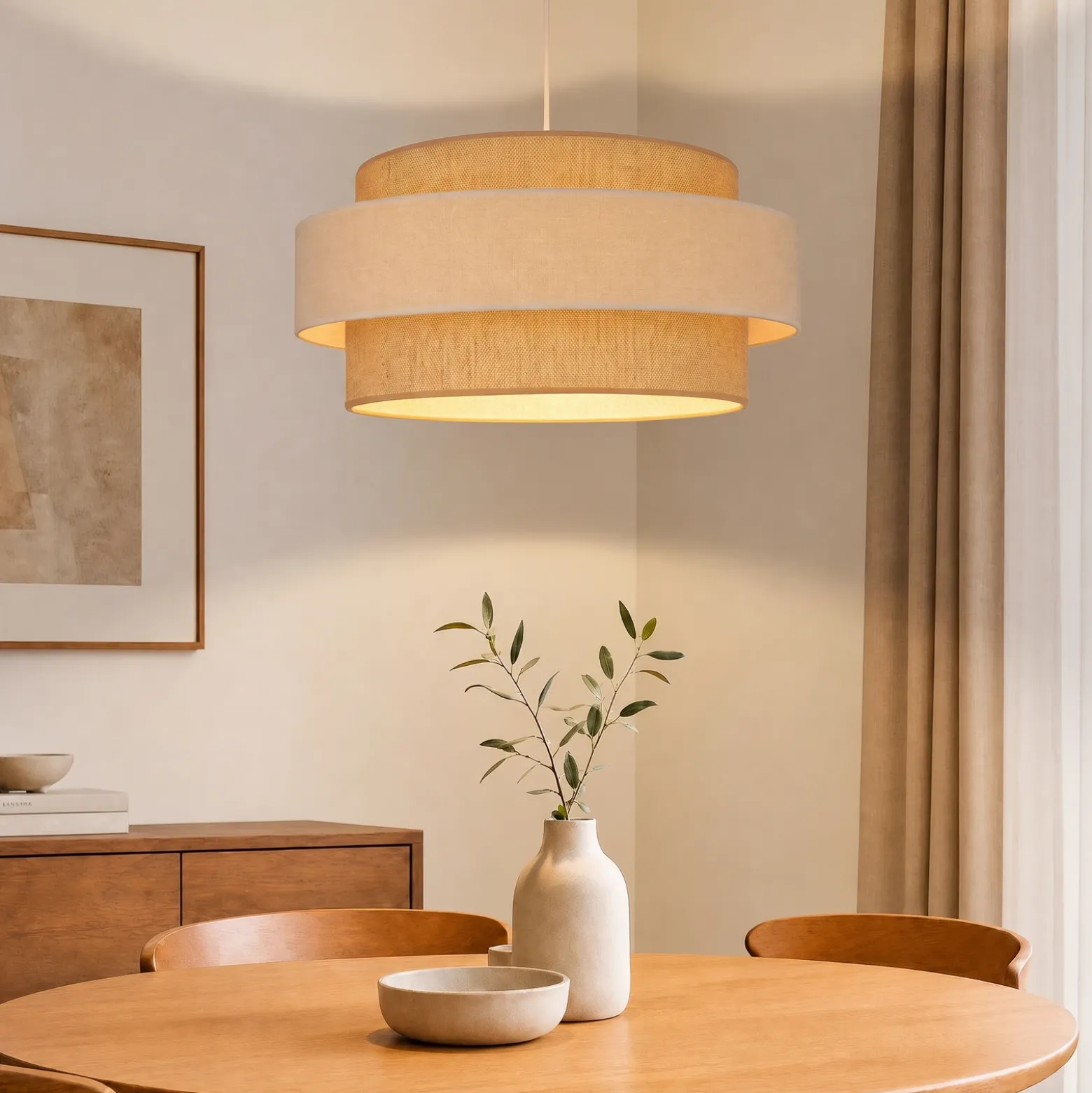 Lámpara colgante Space, beige/crema, 1 luz, tejido, E27