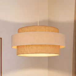 Lámpara colgante Space, beige/crema, 1 luz, tejido, E27