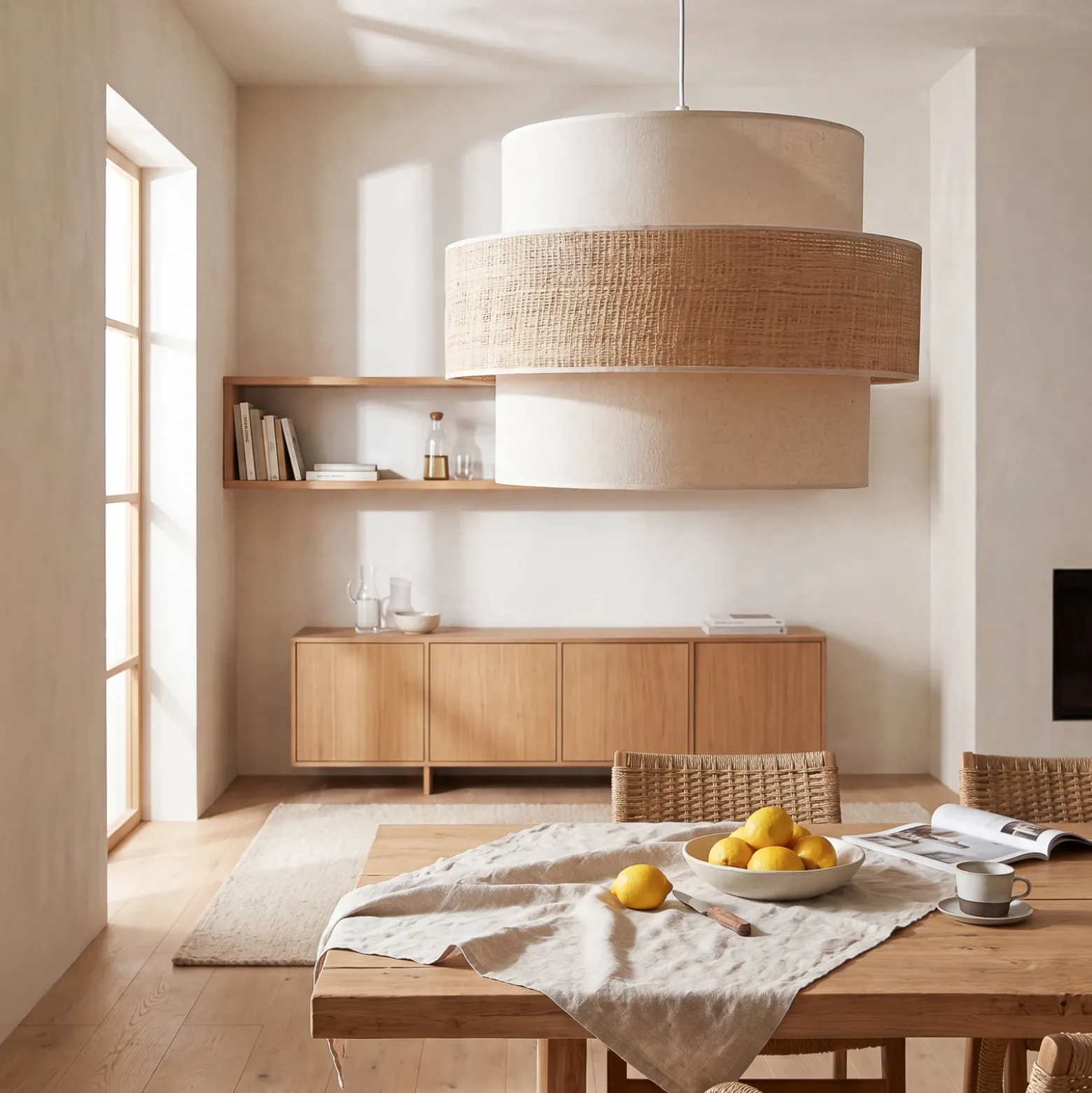 Lámpara colgante Space, color crudo/beige, 1 luz, de tela, E27
