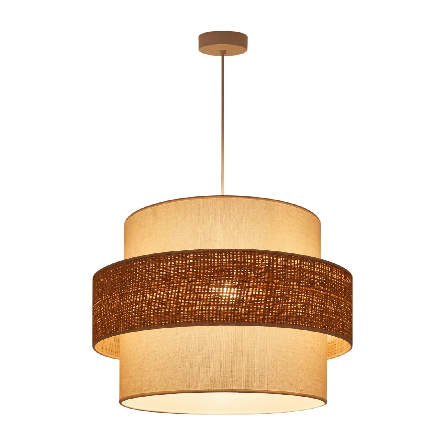 Lámpara colgante Space, color crudo/beige, 1 luz, de tela, E27