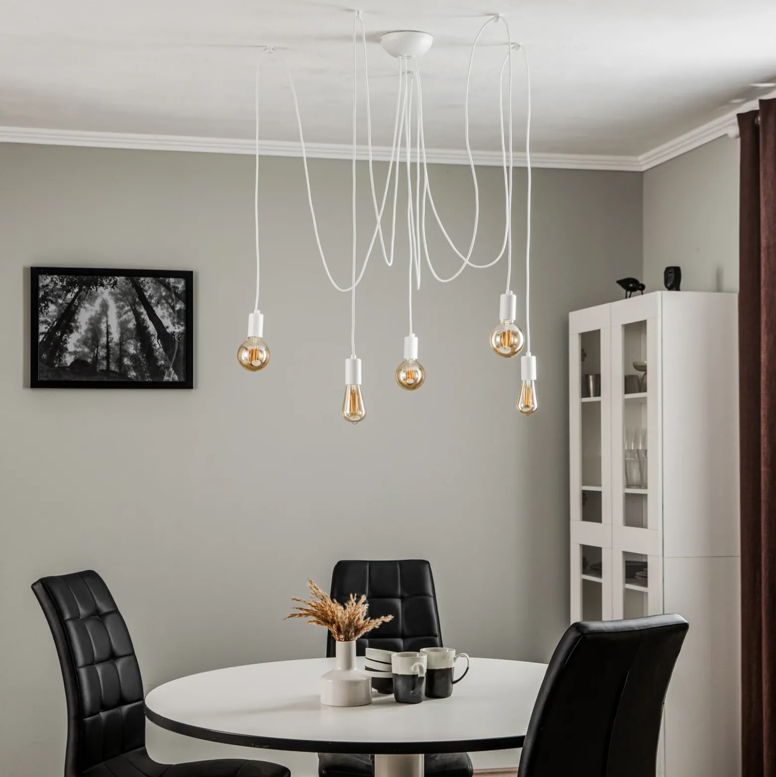 Lámpara colgante Spider en blanco, 5 luces