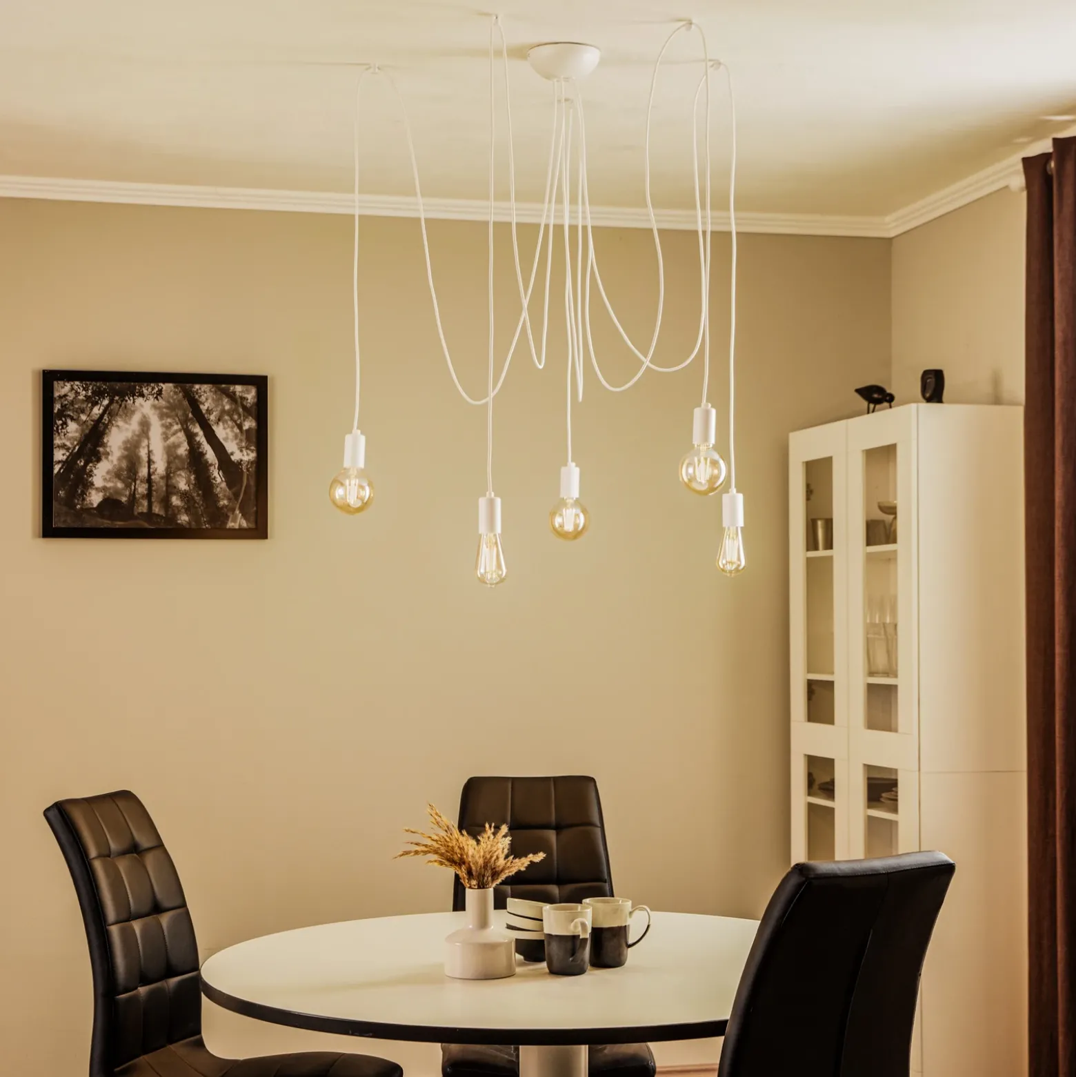 Lámpara colgante Spider en blanco, 5 luces