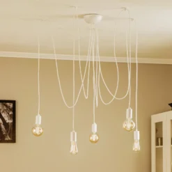 Lámpara colgante Spider en blanco, 5 luces