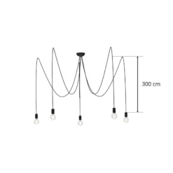 Lámpara colgante Spider en negro, 5 luces